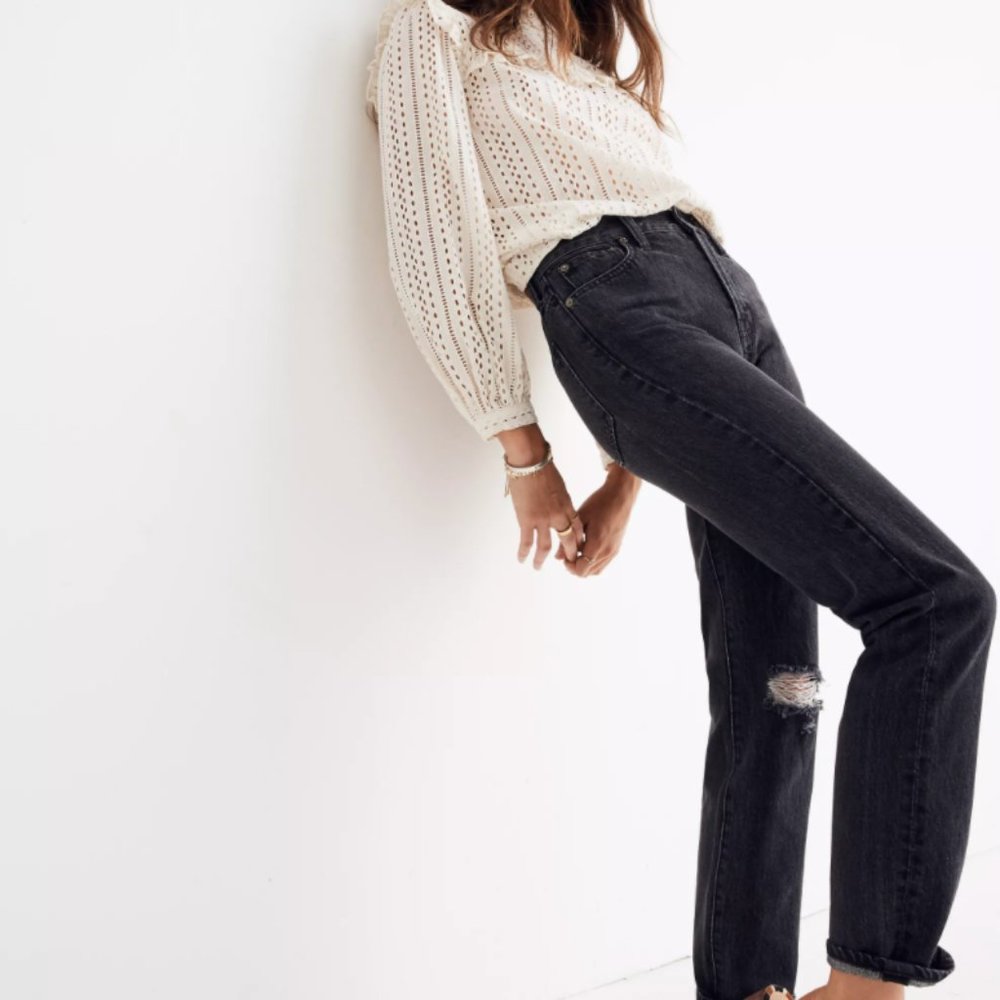 Madewell Perfect Vintage Jean- Roxstone Wash Knee-Rip Edition in Black- Size 27